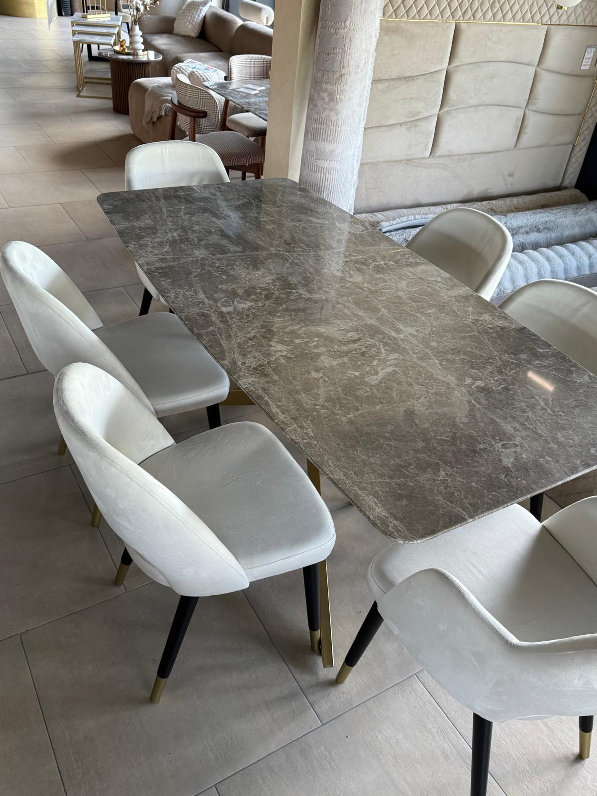Masa Piatra Beige 180x90x 2.5 cm + 6 scaune asortate