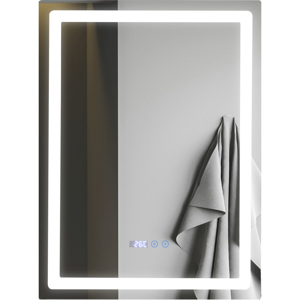 Oglinda LED Colectia Marcello Funghi Dreptunghiulara, cu Functie Dezaburire, Afisaj Ceas Electronic, si Sistem Touch, Lumina calda, Lumina rece