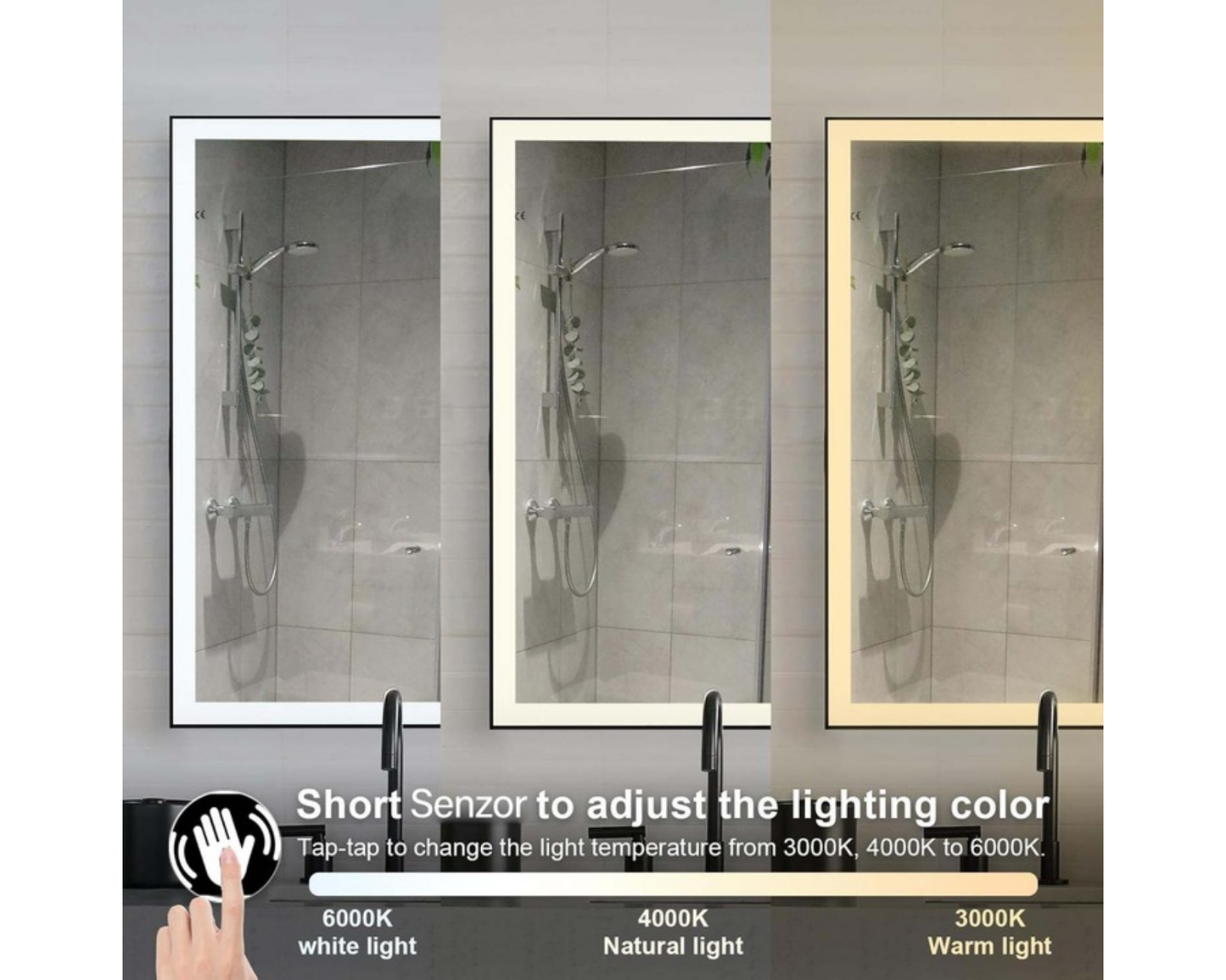 Oglinda Led Dreptunghiulara, cu Functie Dezaburire si Sistem Touch, Ceas si Termometru W09/60x80cm