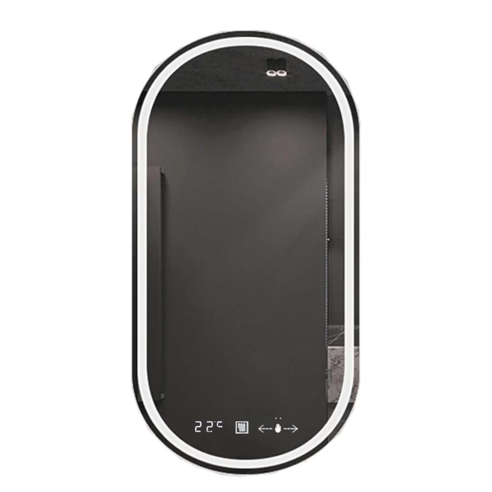 Oglinda LED din Colectia Marcello Funghi Ovala, cu Functie Dezaburire, Ceas, Termometru si Sistem Touch, model W14/60x80cm