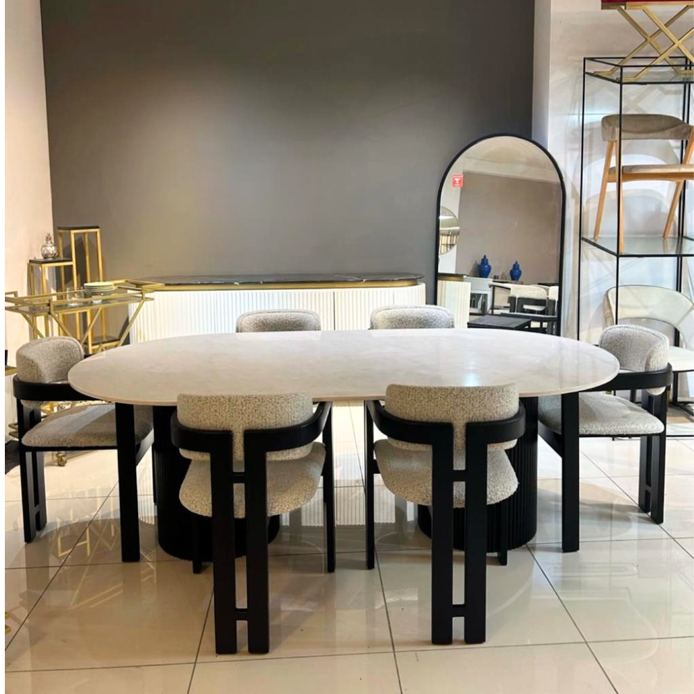 Masa Piatra Dolomit Marble 200x100x 2.5 cm + 6 scaune asortate