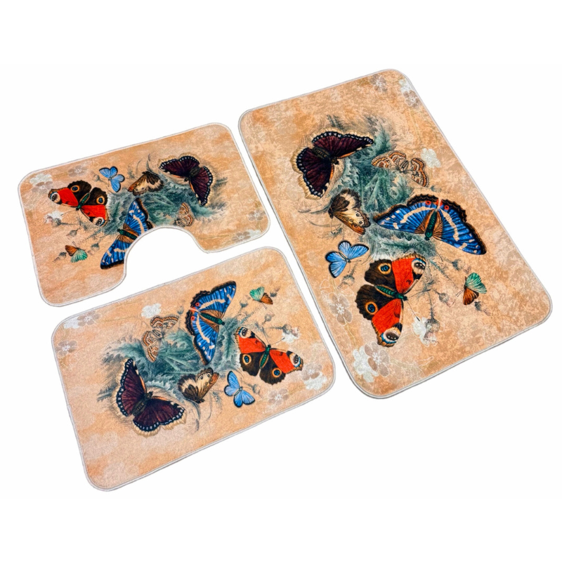 Covoras Baie Set 3 Piese, Antiderapant 100x60, 60x50, 40x60, fluturi