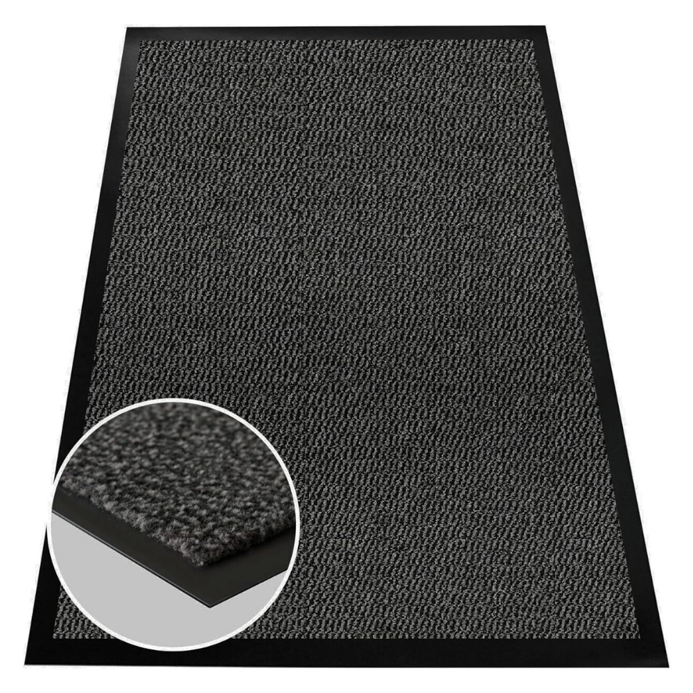 Covoras intrare antiderapant -mocheta si cauciuc-negru/gri inchis- 60x90cm