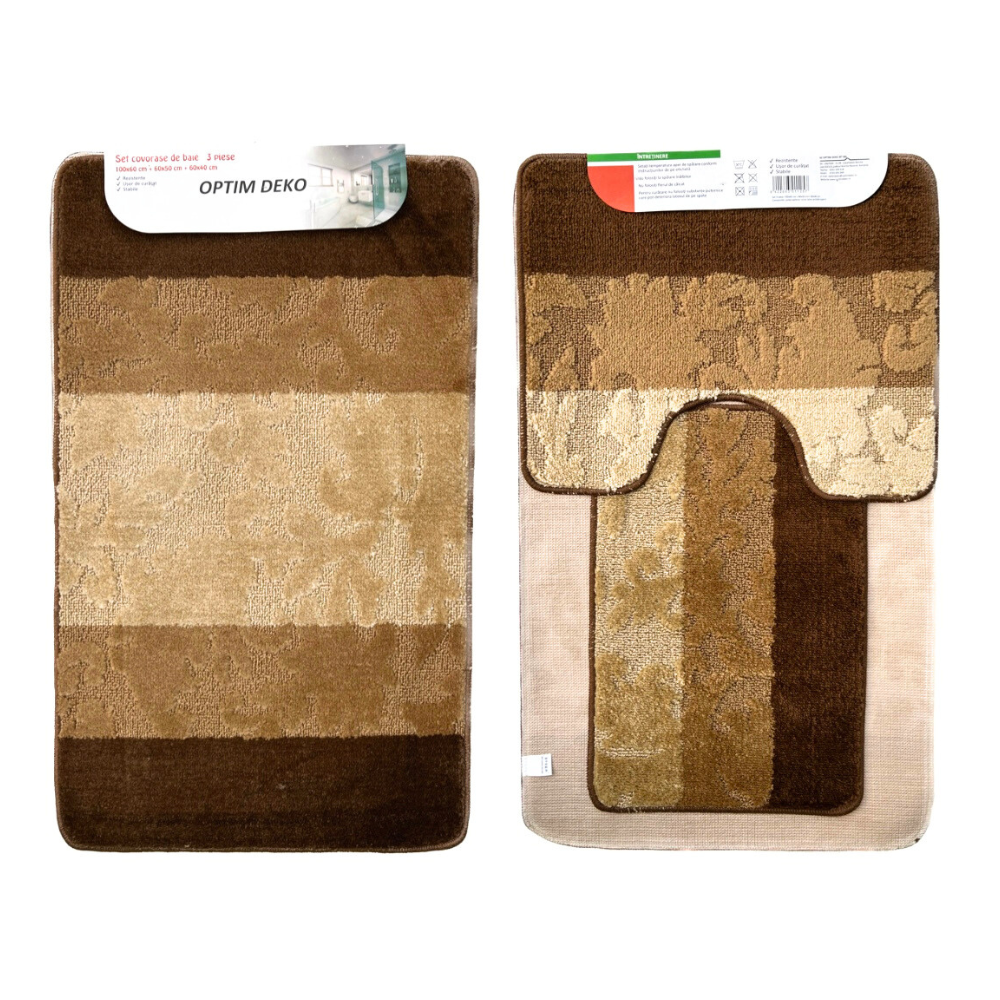 Covoras baie polipropilena - 3 piese, maro - 80x50 cm