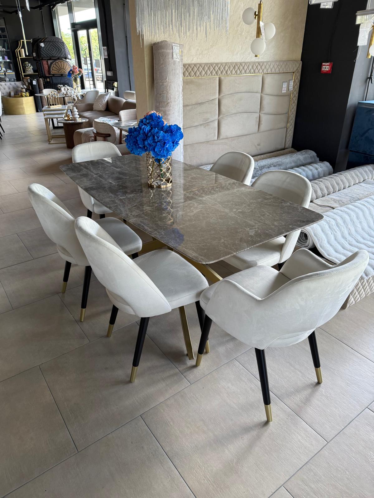 Masa Piatra Beige 180x90x 2.5 cm + 6 scaune asortate