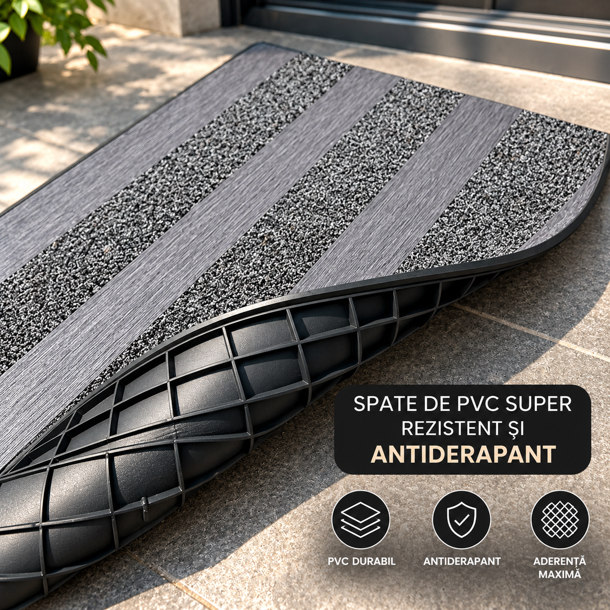 Covoras intrare cauciuc si polietilena antiderapant, modern, DM07, gri - 75x45 cm