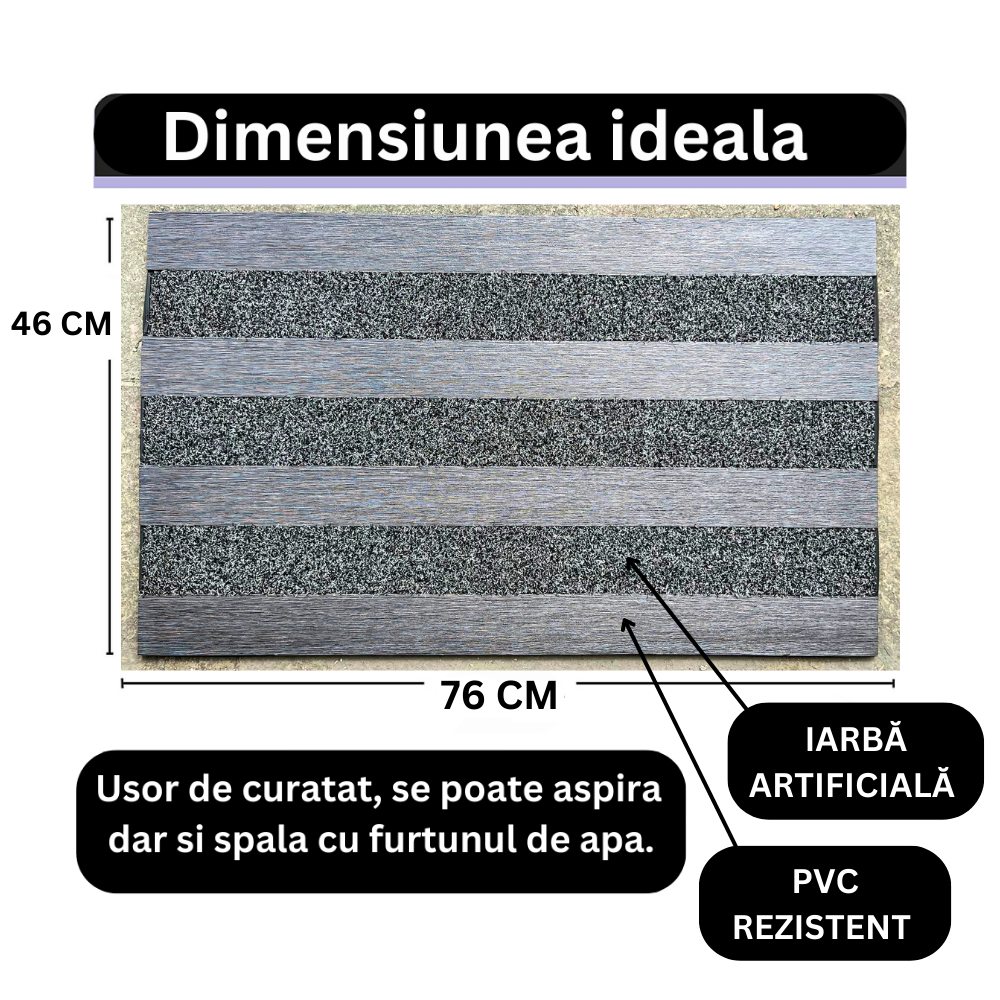 Covoras intrare cauciuc si polietilena antiderapant, modern, DM07, gri - 75x45 cm