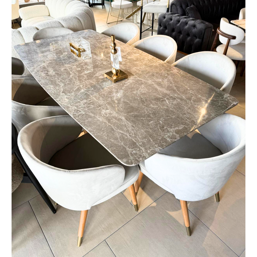 Masa Piatra Natur Marble 200x100x 2.5 cm + 8 scaune asortate