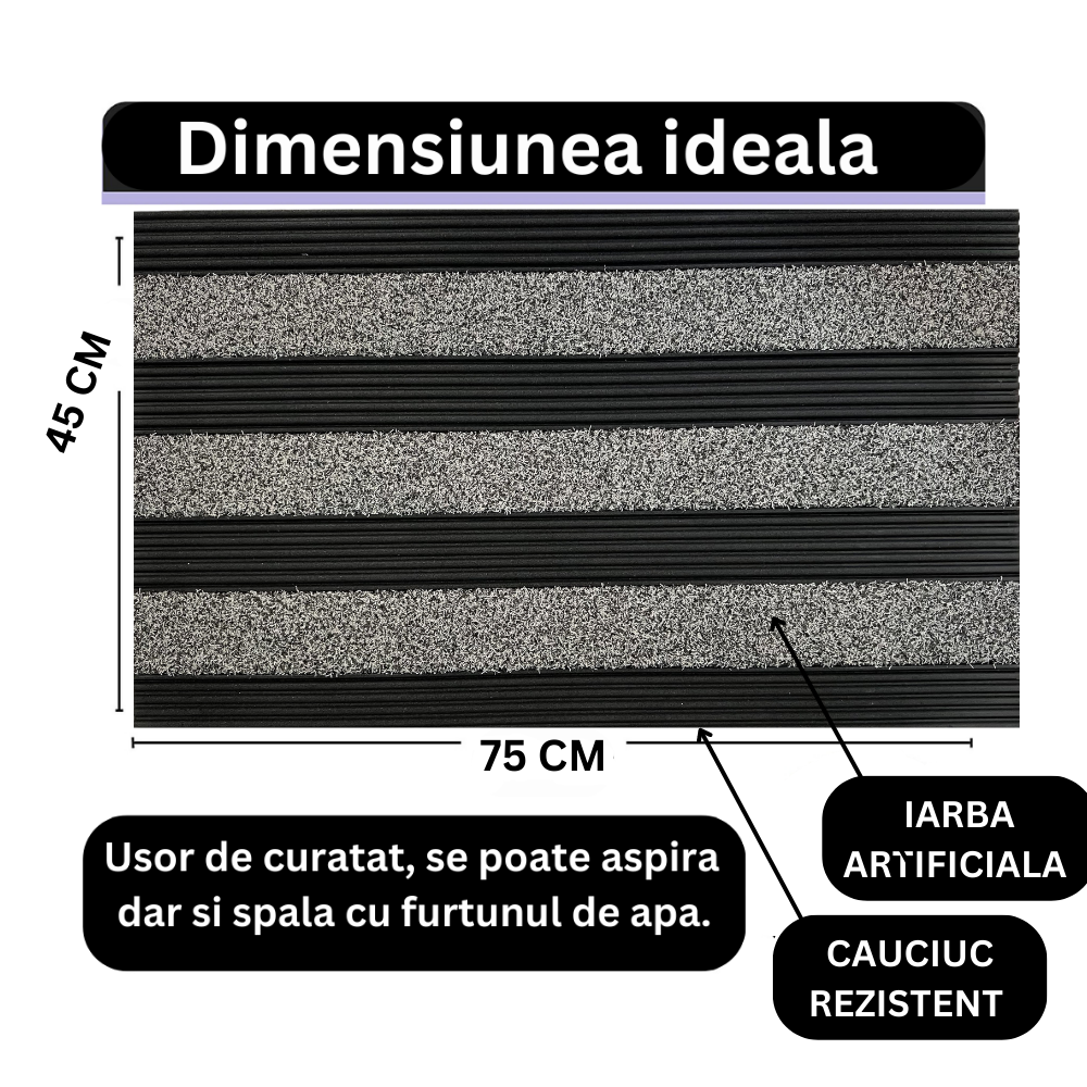 Covoras intrare cauciuc si polietilena antiderapant, gri, DM06 - 75x45 cm