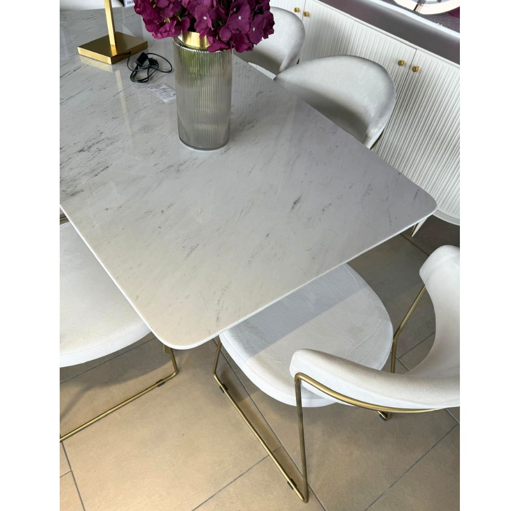 Masa Piatra Carrera White 180x90x 2.5 cm + 6 scaune asortate