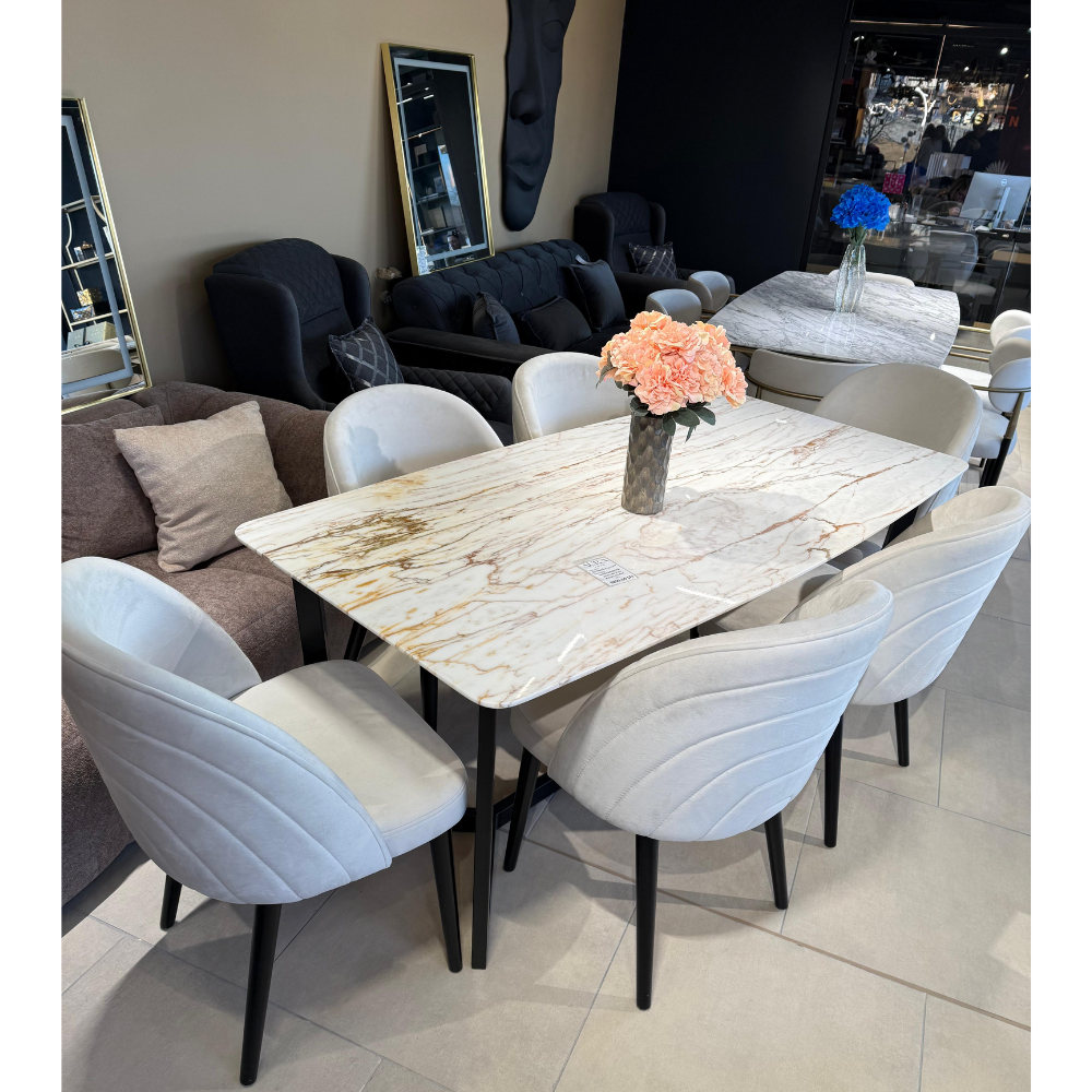 Masa White Rose 180x90x 2.5 cm + 6 scaune asortate