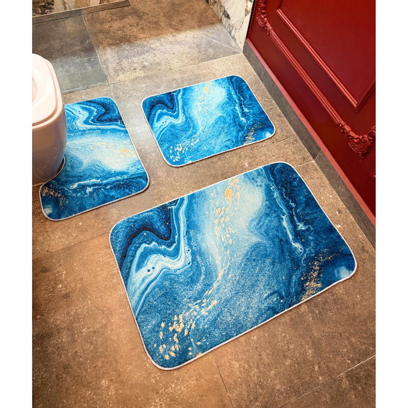 Covoras Baie Set 3 Piese, Antiderapant 100x60, 60x50, 40x60, Albastru
