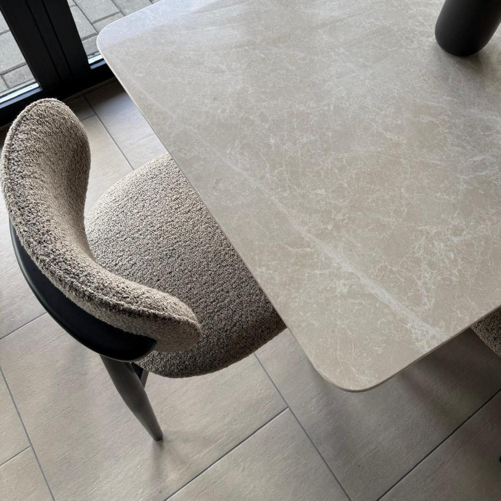 Masa Piatra White Beige/ Brown 180x90x 2.5 cm + 6 scaune asortate
