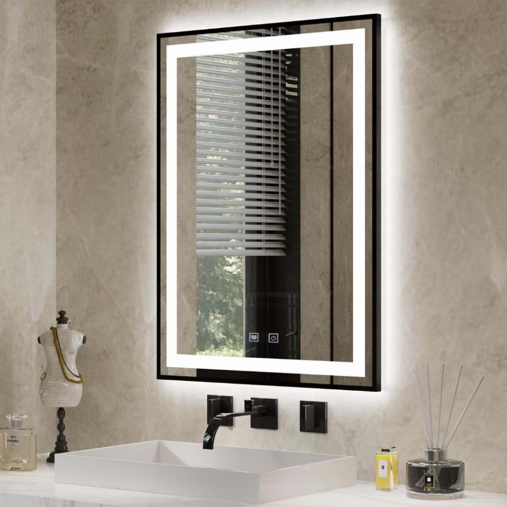 Oglinda LED Dreptunghiulara, Colectia Marcello Funghi, cu Functie Dezaburire si Sistem Touch, Neagra, model W03v