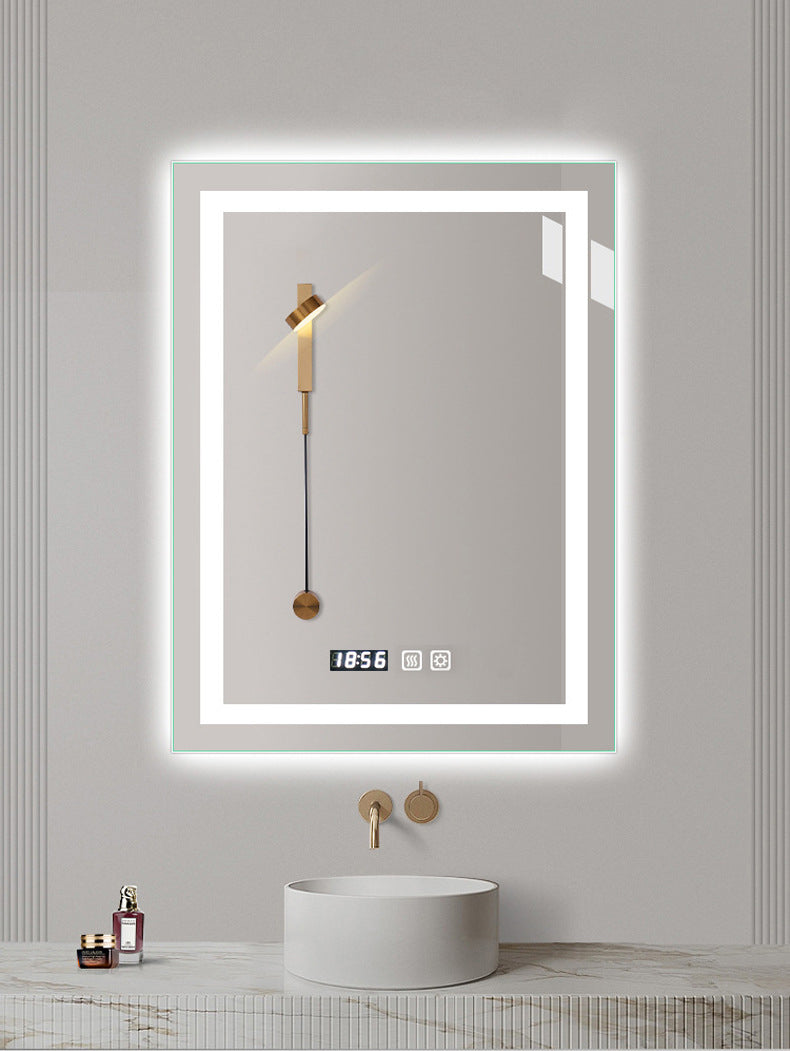 Oglinda LED Colectia Marcello Funghi Dreptunghiulara, cu Functie Dezaburire, Afisaj Ceas Electronic, si Sistem Touch, Lumina calda, Lumina rece