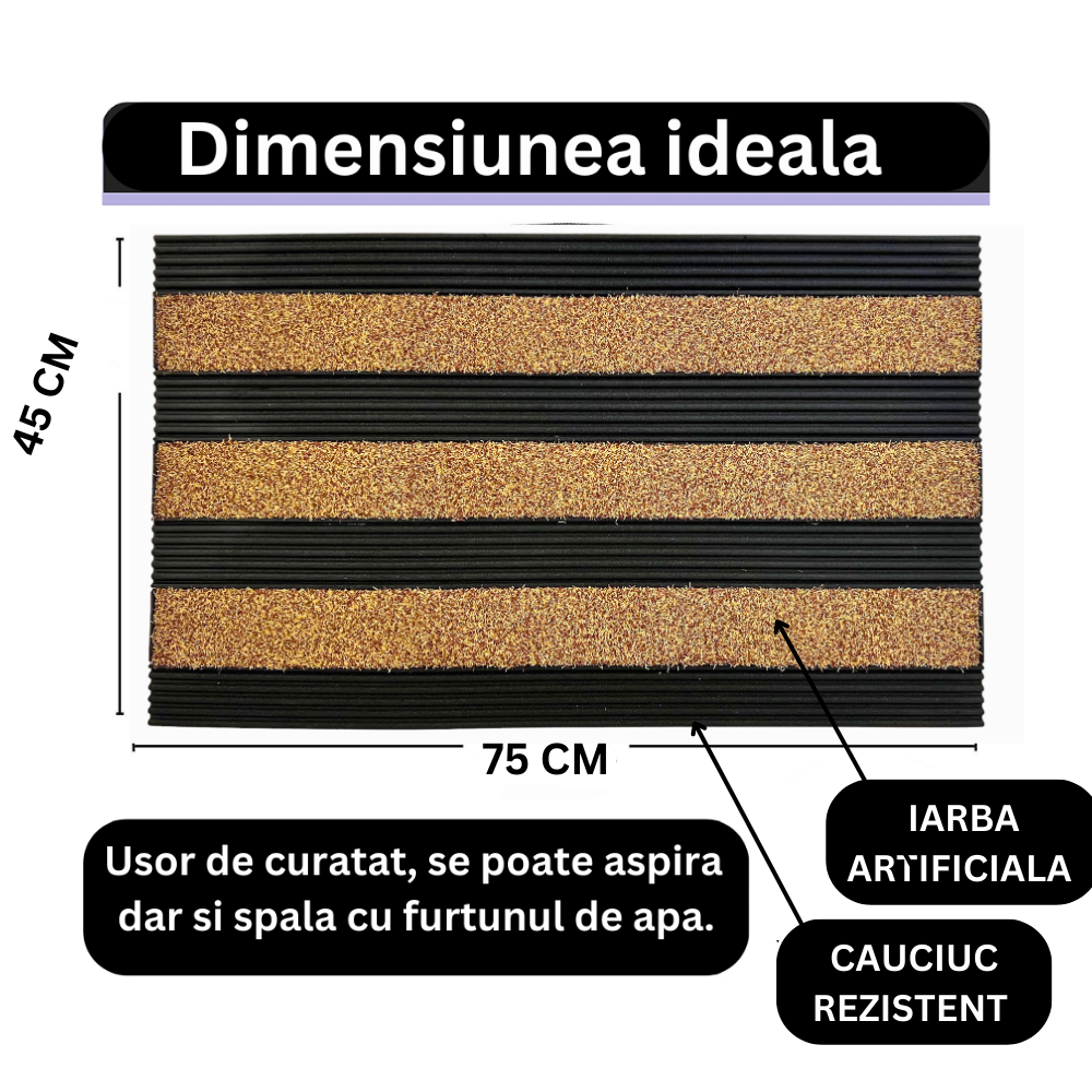 Covoras intrare cauciuc si polietilena antiderapant, maro DM05 - 75x45 cm