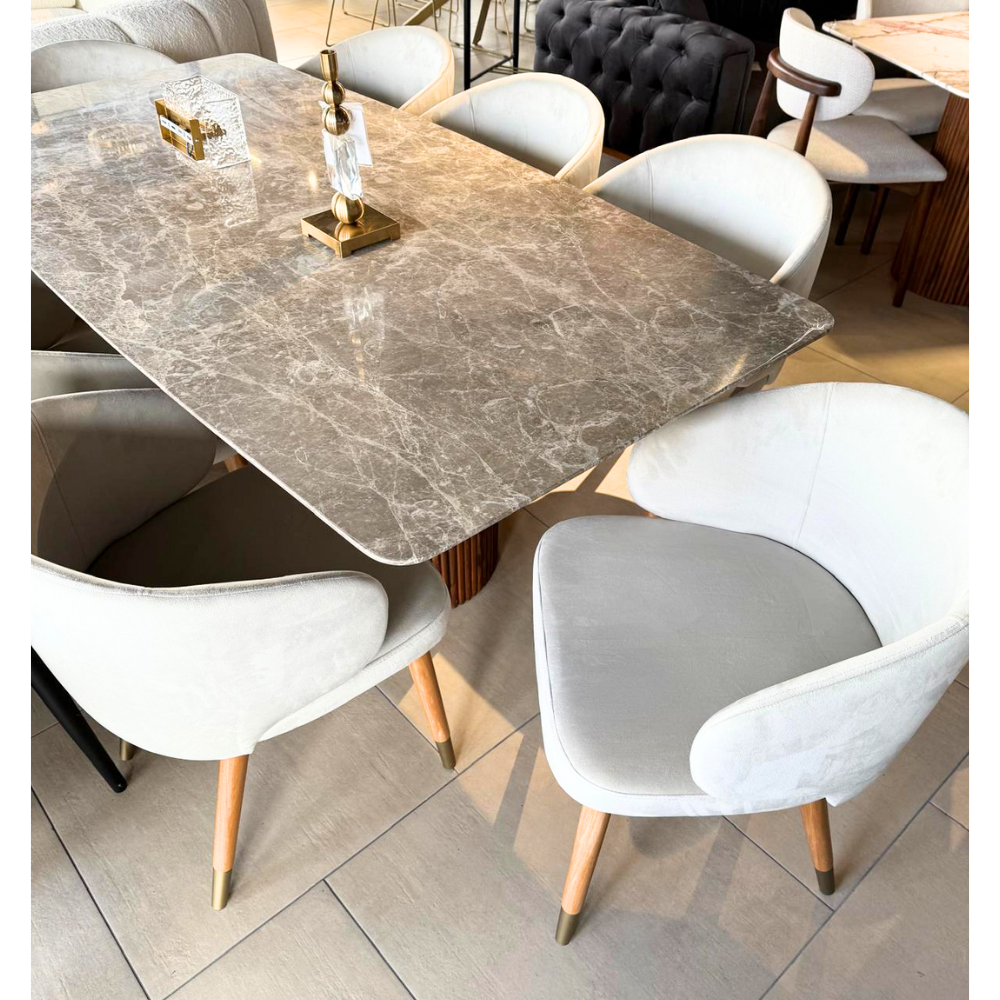 Masa Piatra Natur Marble 200x100x 2.5 cm + 8 scaune asortate