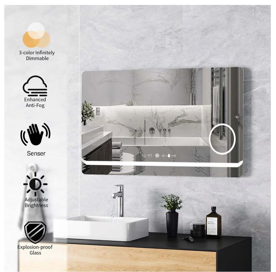 Oglinda LED Dreptunghiulara Colectia Marcello Funghi cu Functie Dezaburire si Sistem Touch, model W30