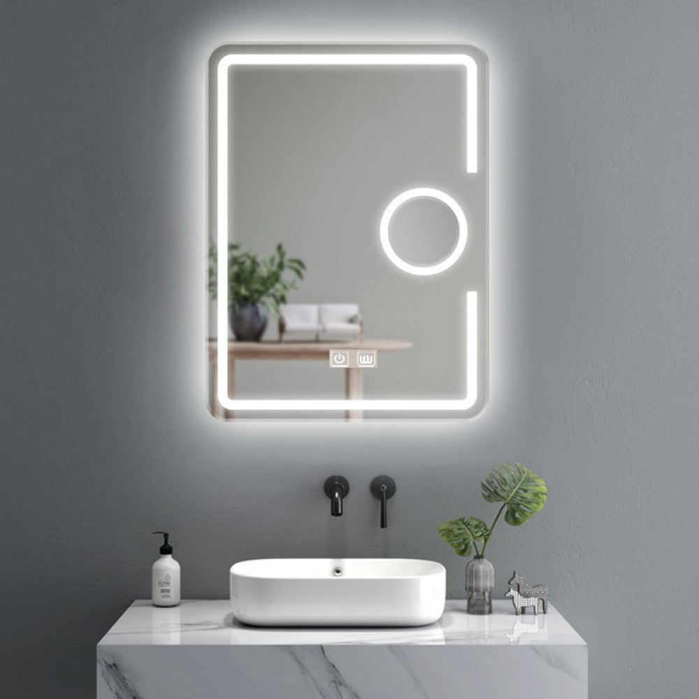 Oglinda LED Dreptunghiulara, cu Functie Dezaburire, Lupa Cosmetica si Sistem Touch, Colectia Marcello Funghi, model W05