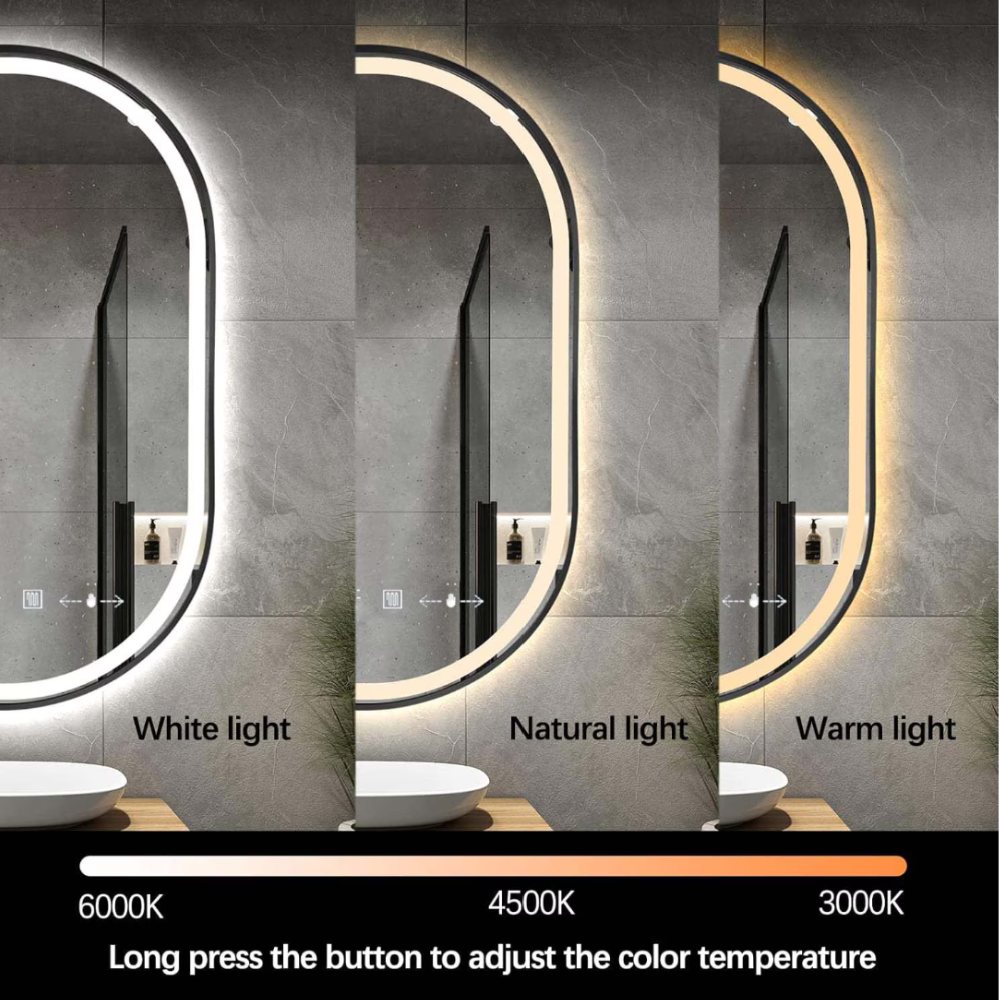 Oglinda LED din Colectia Marcello Funghi Ovala, cu Functie Dezaburire, Ceas, Termometru si Sistem Touch, model W14/60x80cm