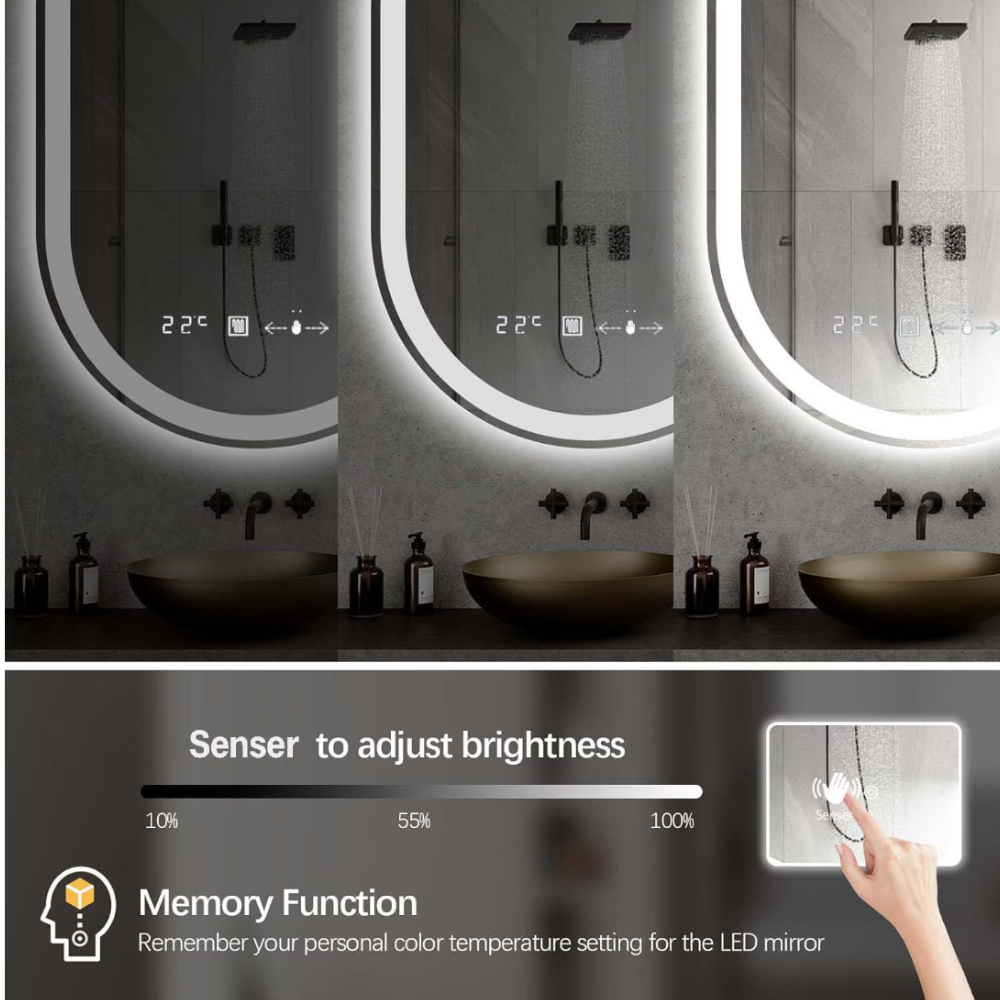 Oglinda LED din Colectia Marcello Funghi Ovala, cu Functie Dezaburire, Ceas, Termometru si Sistem Touch, model W14/60x80cm
