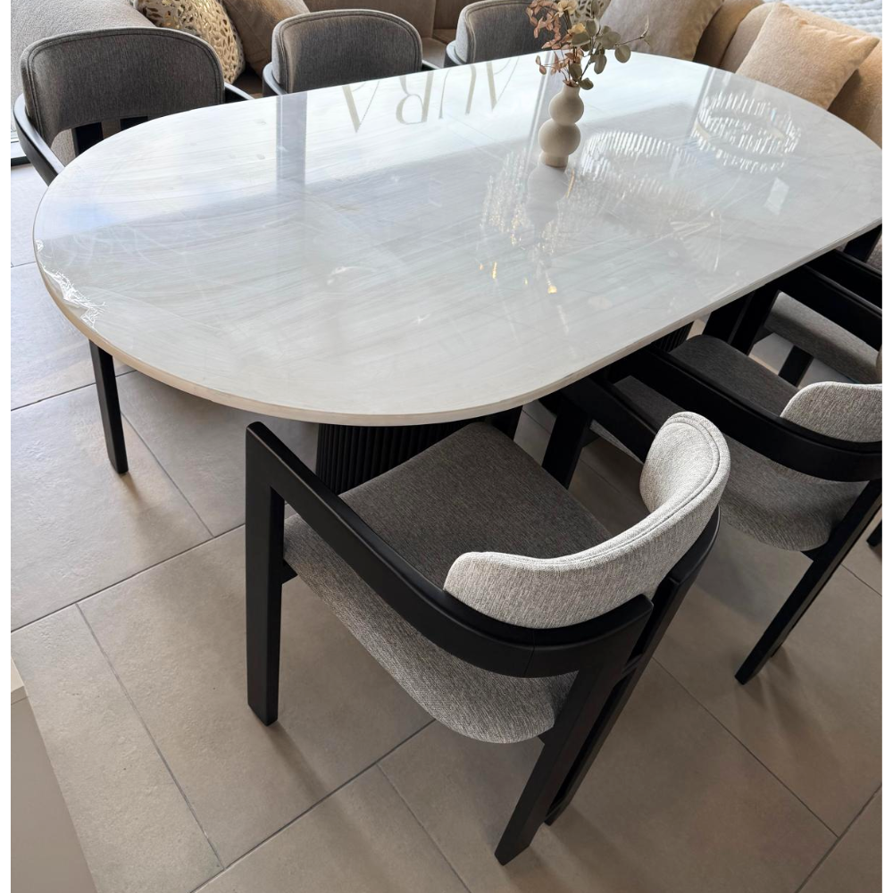 Masa Piatra Dolomit Marble 200x100x 2.5 cm + 6 scaune asortate