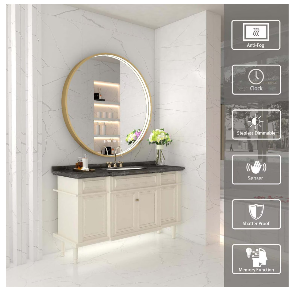 Oglinda LED Touch 60x60 cm Functie Dezaburire Rama Aurie Colectia Marcello Funghi, model W04/60x60 cm