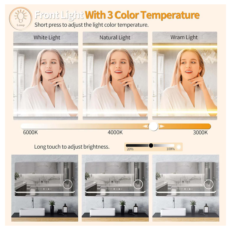 Oglinda LED Dreptunghiulara Colectia Marcello Funghi cu Functie Dezaburire si Sistem Touch, model W30