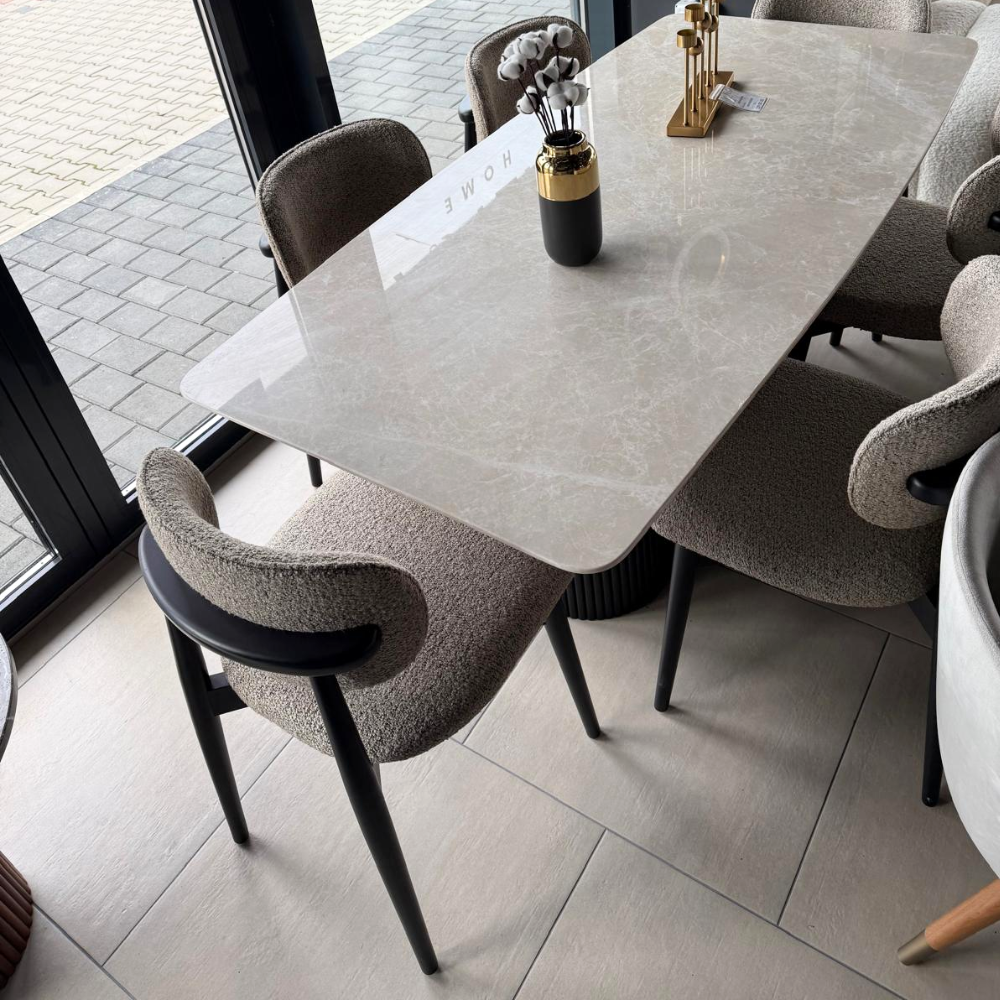 Masa Piatra White Beige/ Brown 180x90x 2.5 cm + 6 scaune asortate