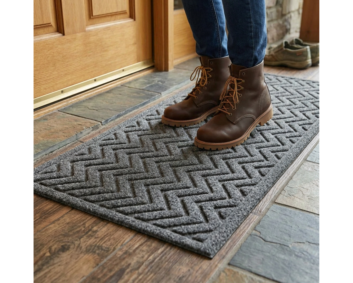 Covoras de intrare, interior & exterior ®OPTIMDEKO, 150 x 90 cm, anti-alunecare, foarte rezistent si durabil, Dirt Trapper, GRI
