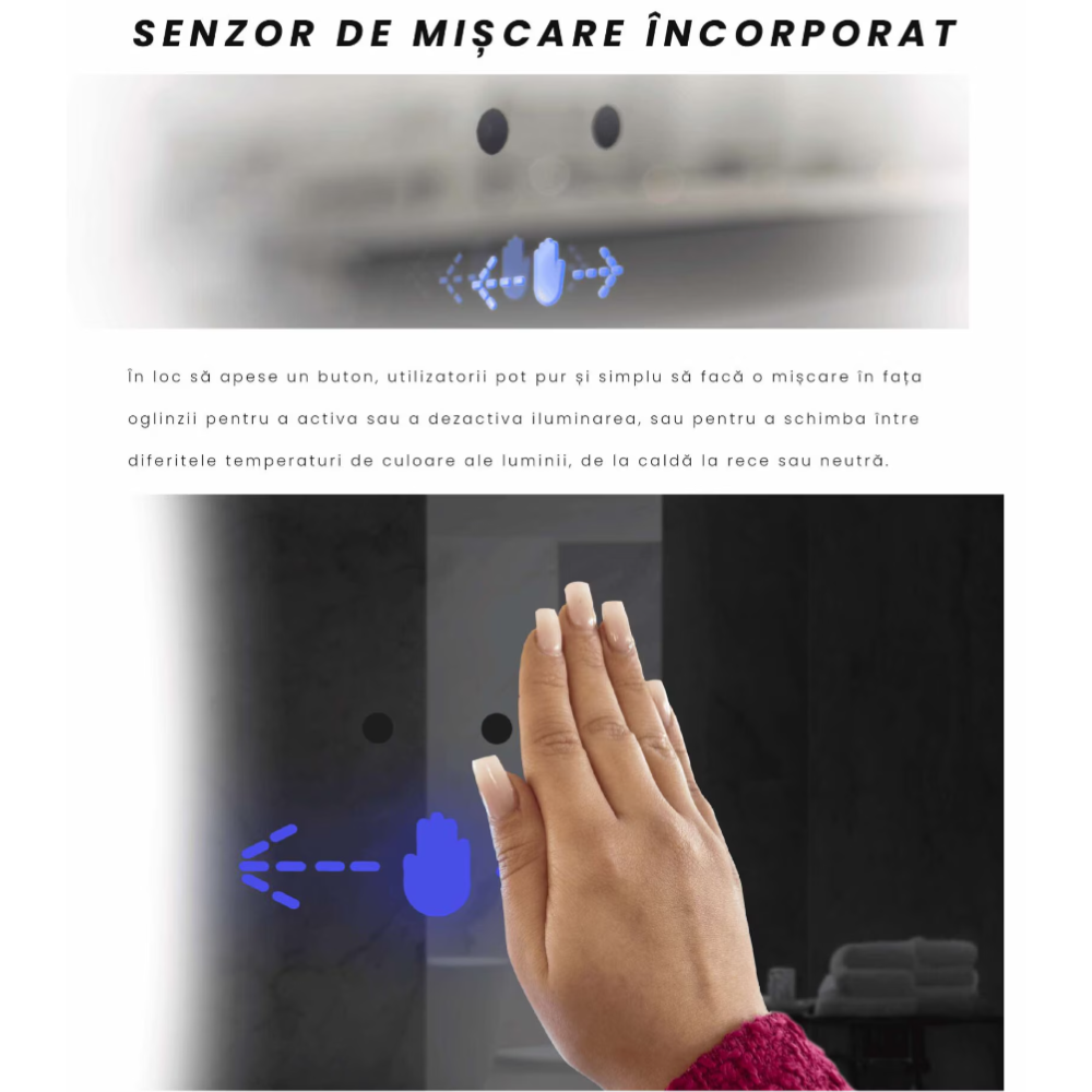 Oglinda LED din Colectia Marcello Funghi Ovala, cu Functie Dezaburire, Ceas, Termometru si Sistem Touch, model W14/60x80cm