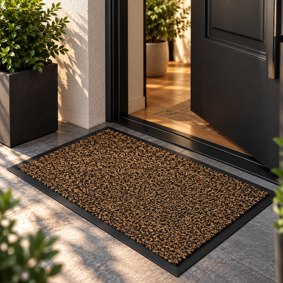 Covoras de Intrare OPTIMDEKO, 60x40 cm, Antiderapant, Absorbant si Antimurdarie, Striat, Baza din Cauciuc, Rezistent, pentru Interior si Exterior, Maro