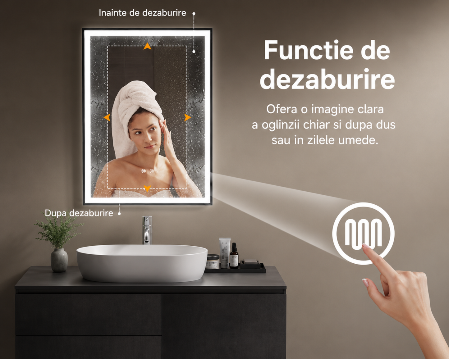 Oglinda LED Touch, Rama Neagra si Dezaburire, E03/60x80 cm, Colectia Korman Technik