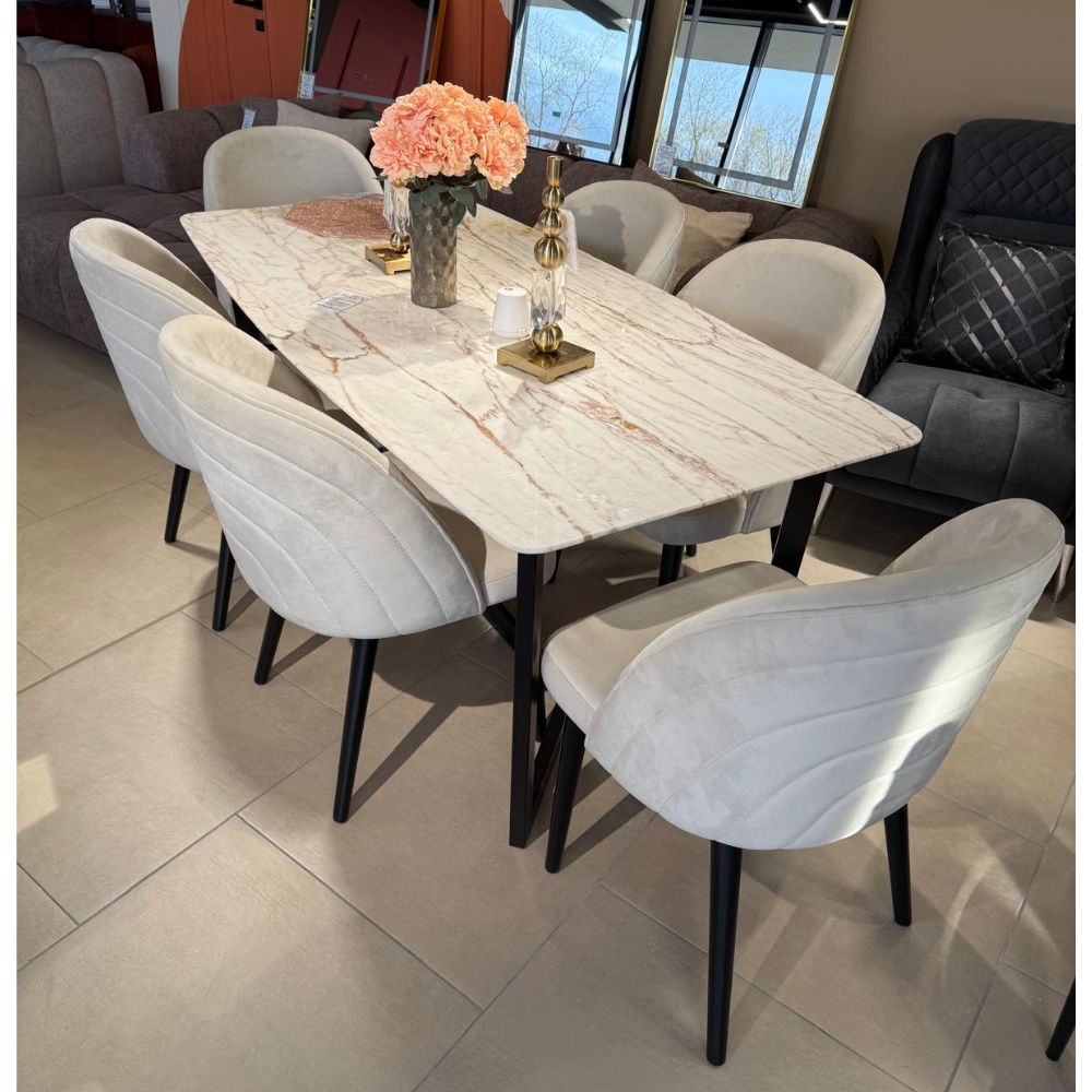 Masa Piatra Lena Gold 180x90x 2.5 cm + 6 scaune asortate
