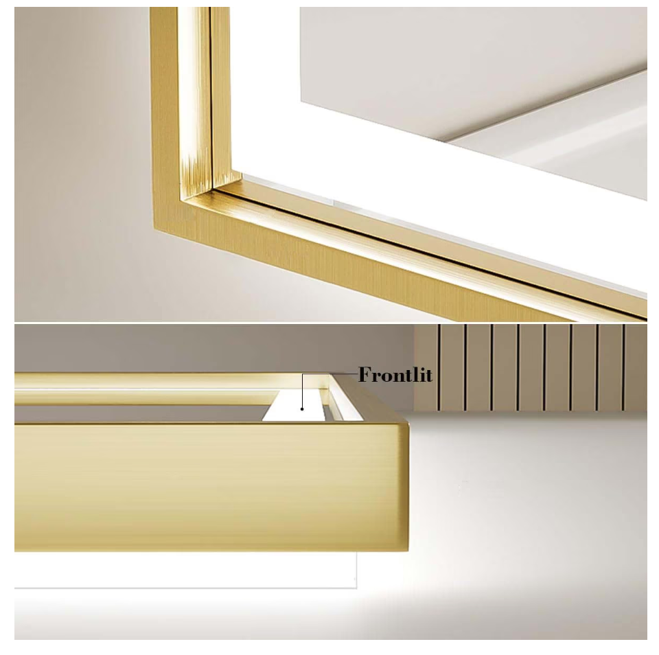 Oglinda LED Colectia Marcello Funghi Dreptunghiulara, cu Functie Dezaburire si Sistem Touch, Rama Aurie, model W10/80x60cm