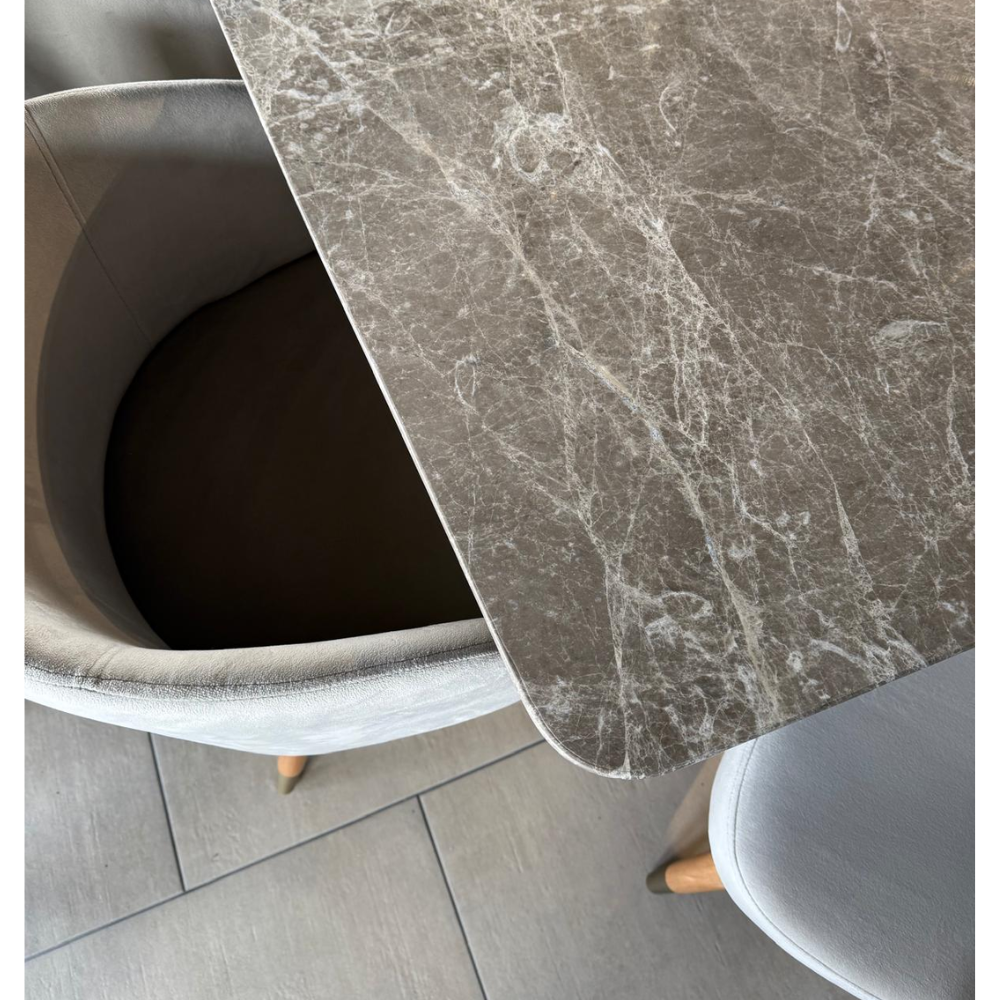 Masa Piatra Natur Marble 200x100x 2.5 cm + 8 scaune asortate