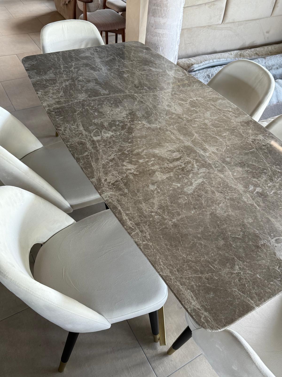Masa Piatra Beige 180x90x 2.5 cm + 6 scaune asortate