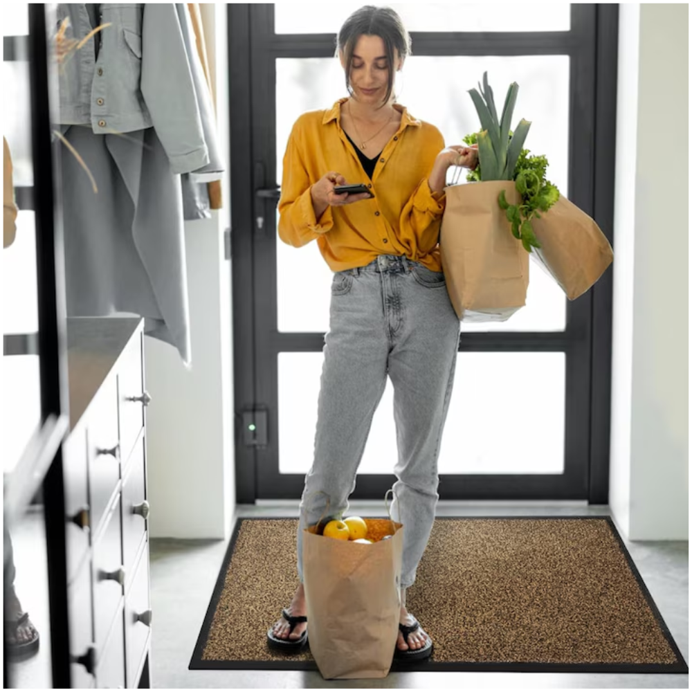 Covoras intrare antiderapant -mocheta si cauciuc- maro - 90x150cm