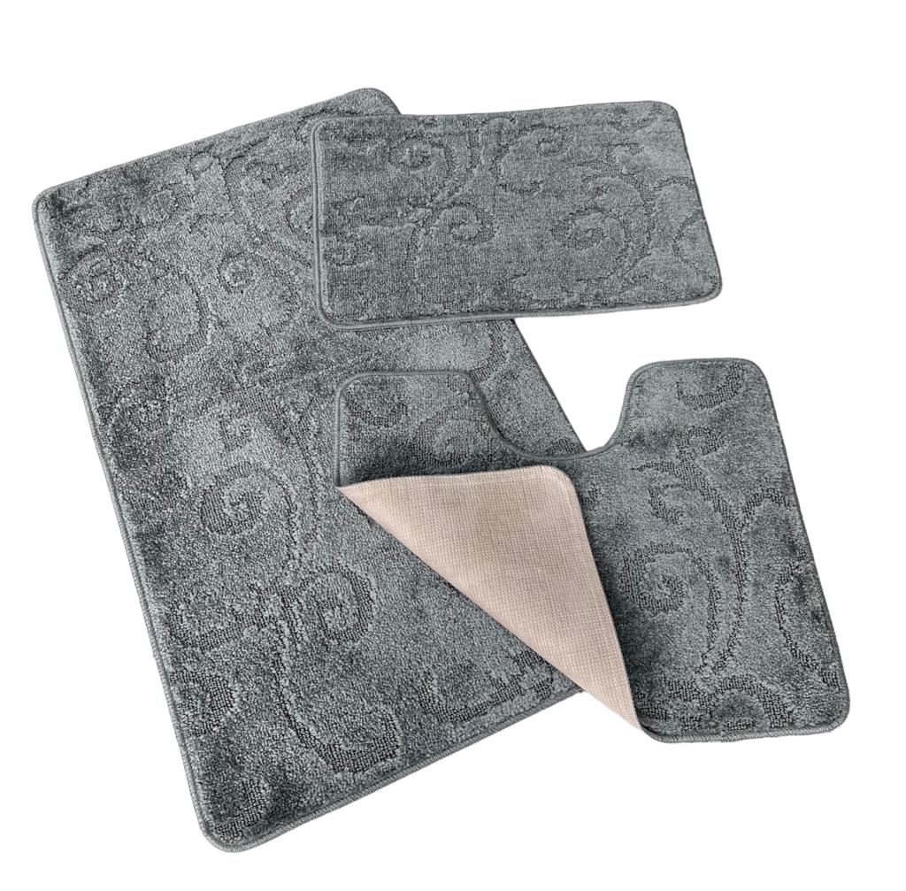 Covoras baie polipropilena - 3 piese, gri - 80x50 cm