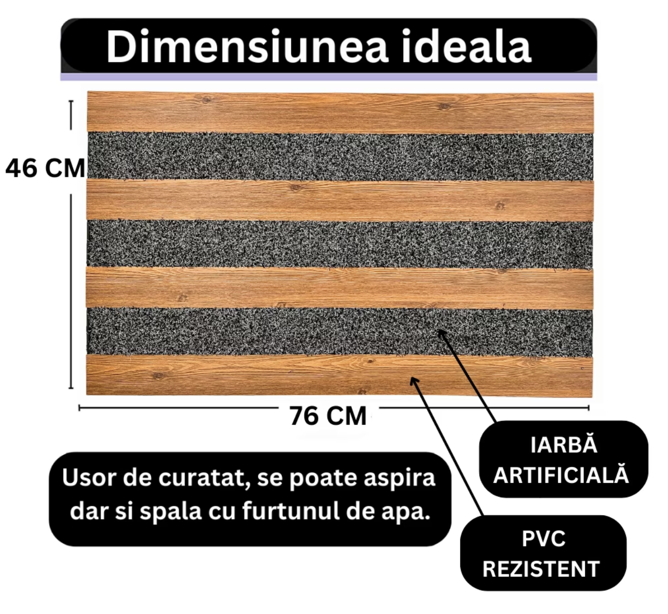 Covoras intrare cauciuc si polietilena antiderapant, modern, DM07, maro - 75x45 cm