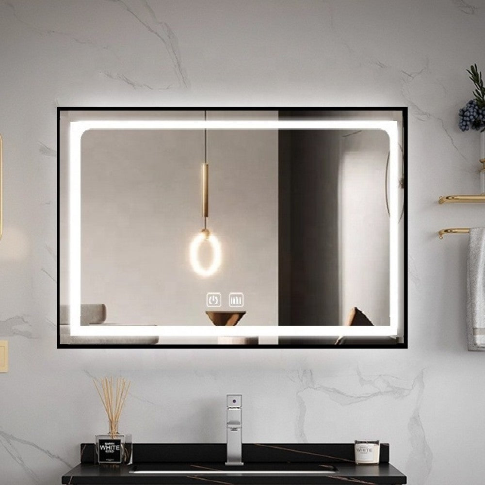 Oglinda LED Dreptunghiulara, cu Functie Dezaburire si Sistem Touch, Neagra, Colectia Marcello Funghi