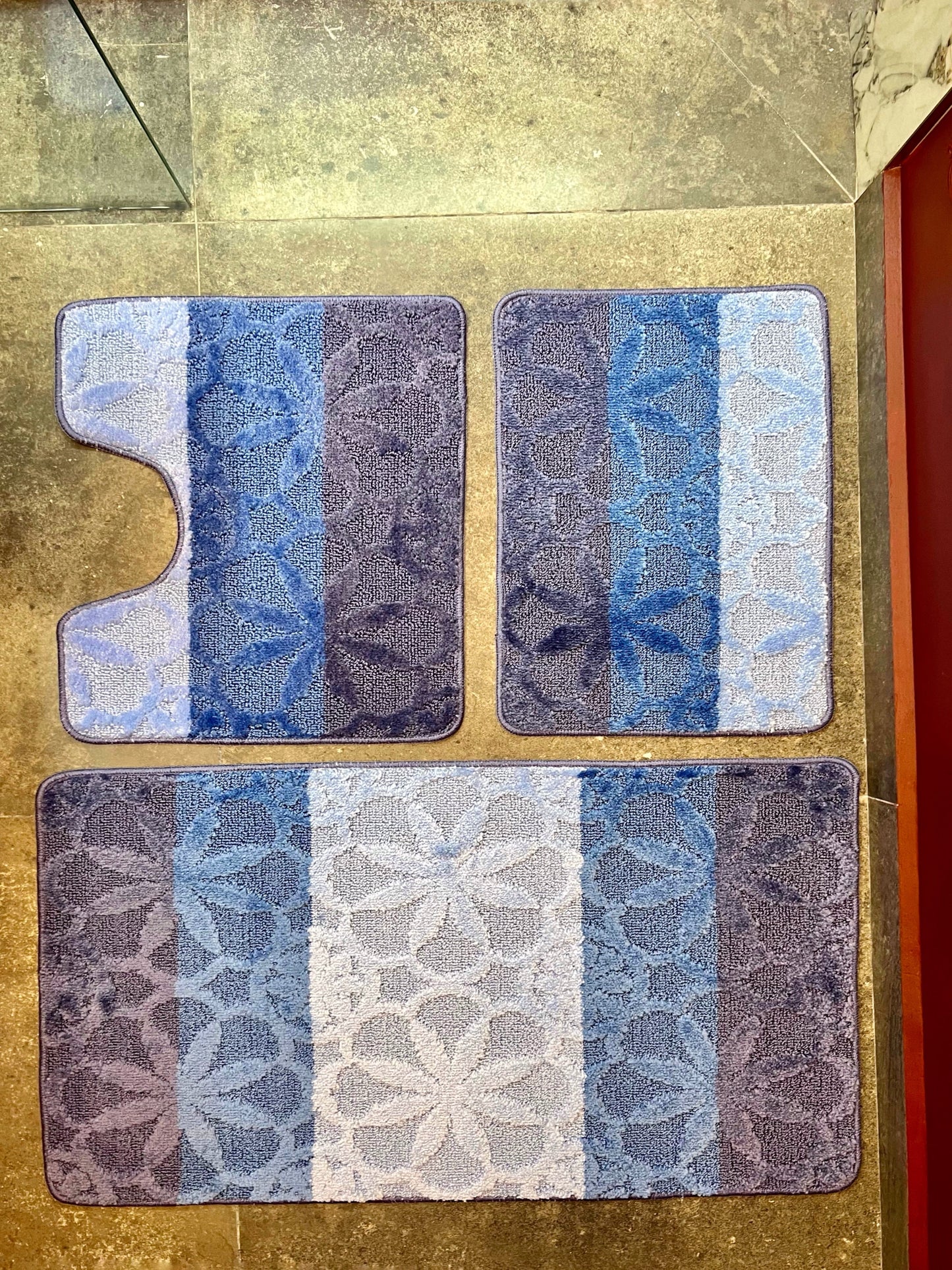 Covoras baie polipropilena - 3 piese albastru multicolor - 80x50 cm