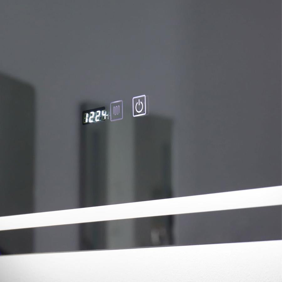 Oglinda LED Dreptunghiulara 70x50cm Colectia Marcello Funghi Rama Neagra, cu Functie Dezaburire, Ceas si Temperatura, Sistem Touch, Lumina Rece