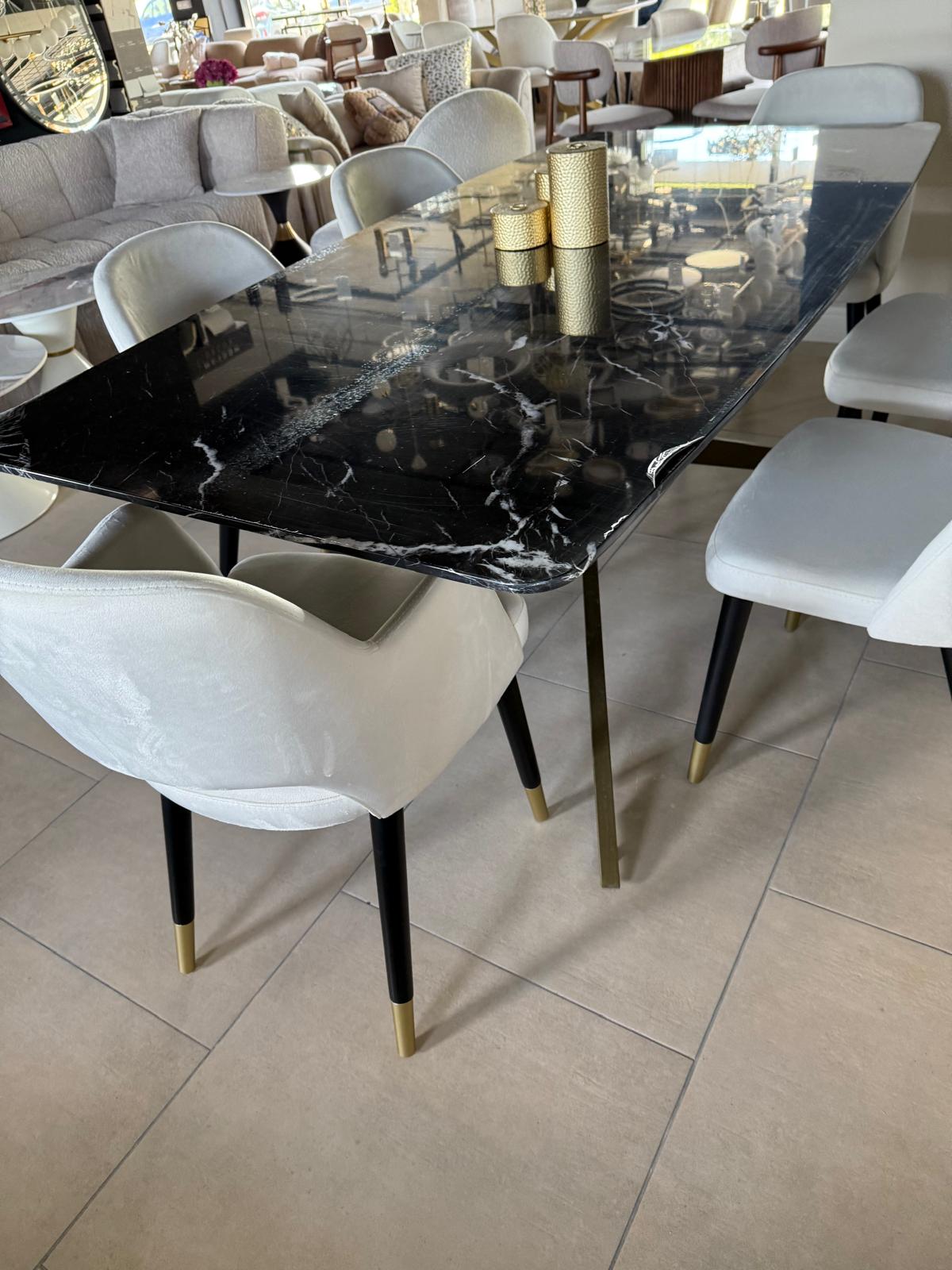 Masa Piatra Black Marble 200x100x 2.5cm + 6 scaune asortate