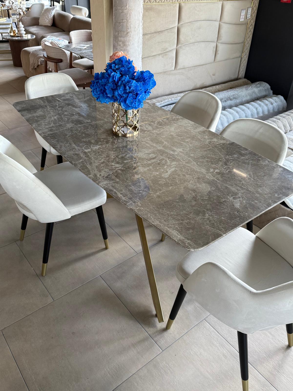 Masa Piatra Beige 180x90x 2.5 cm + 6 scaune asortate