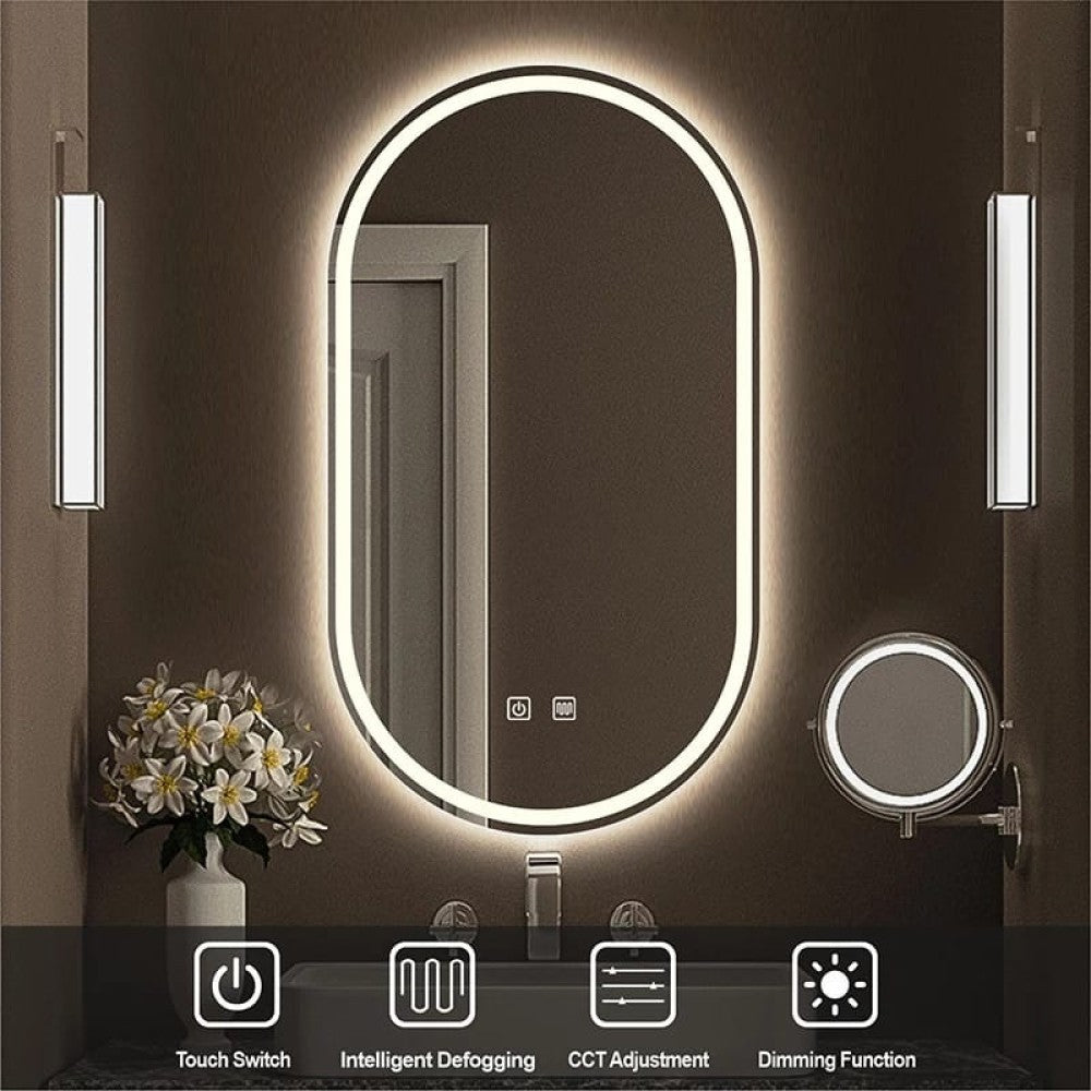 Oglinda LED din Colectia Marcello Funghi Ovala, cu Functie Dezaburire, Ceas, Termometru si Sistem Touch, model W14/60x80cm