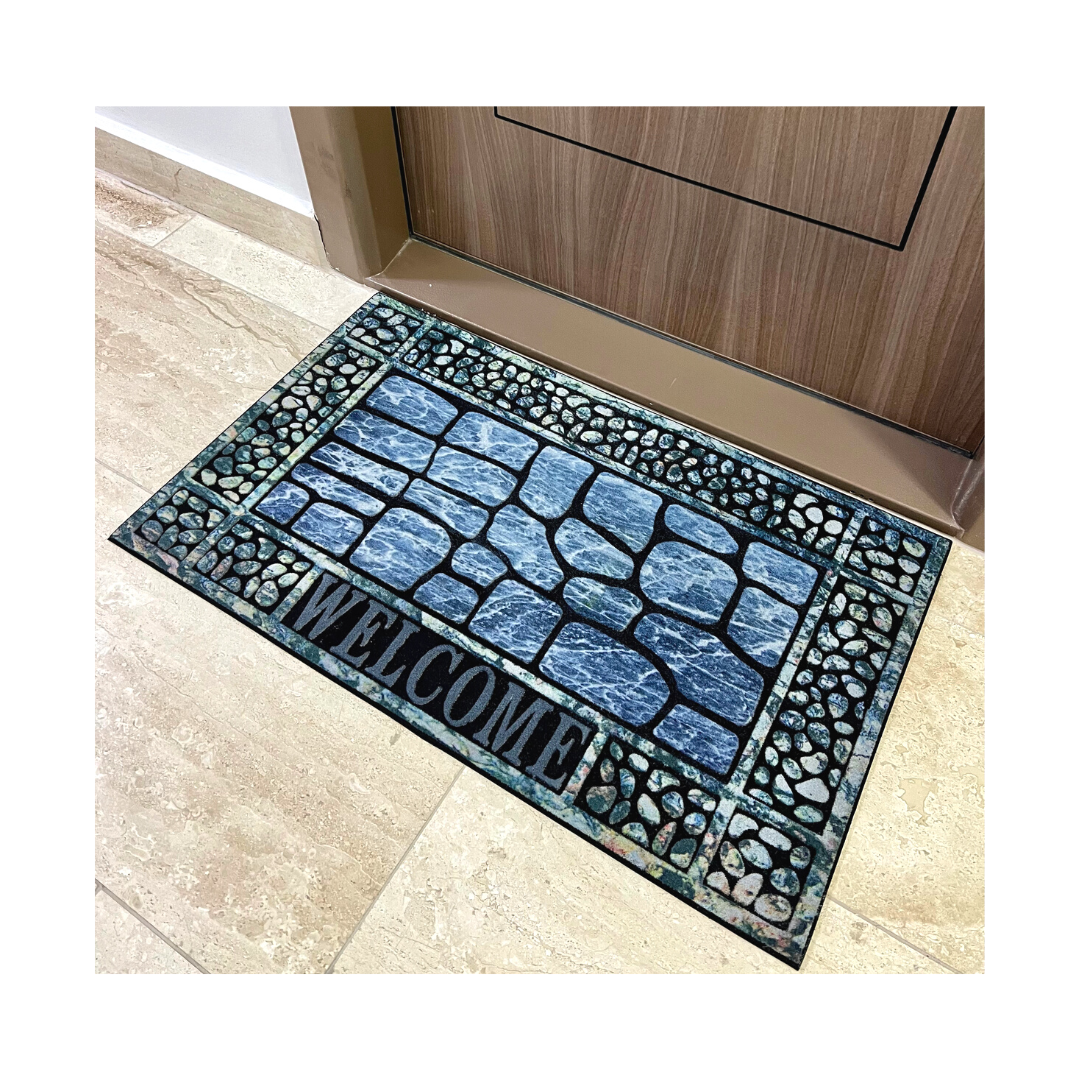 Covoras intrare cauciuc & nylon - STONE WELCOME - 75 x 45 cm