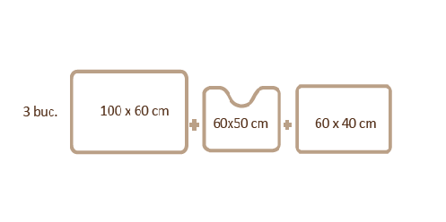 Covoras baie polipropilena - 3 piese, visiniu - 100x60 cm