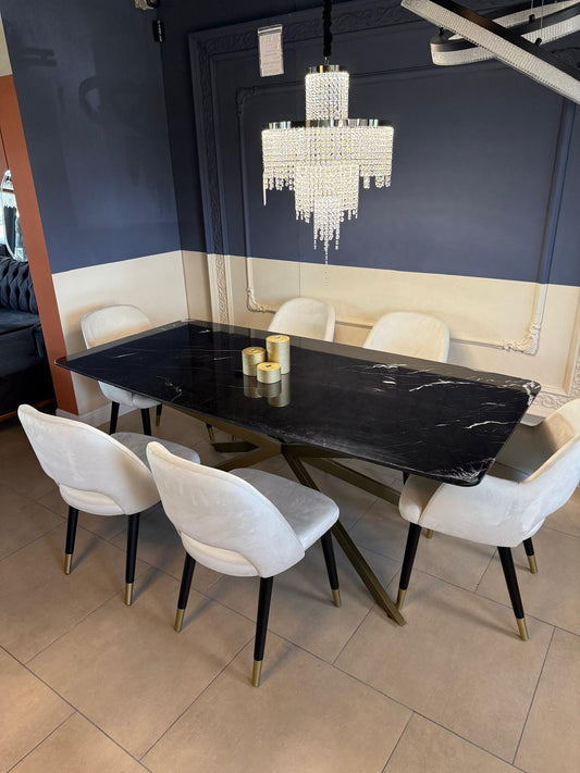Masa Piatra Black Marble 200x100x 2.5cm + 6 scaune asortate