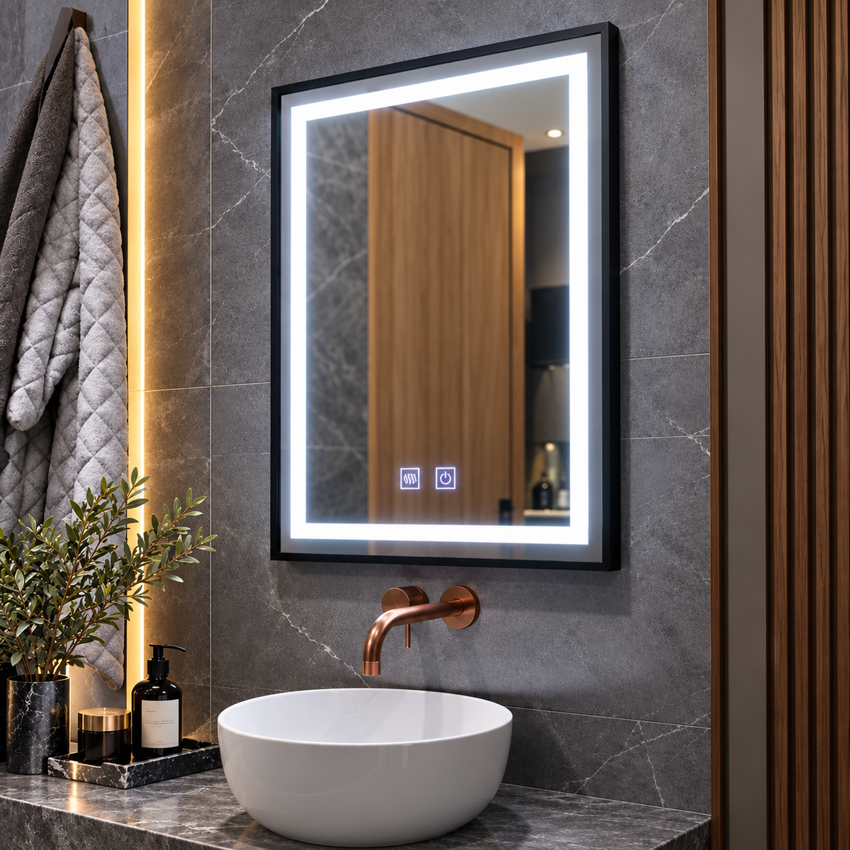 Oglinda LED Touch, Rama Neagra si Dezaburire, E03/60x80 cm, Colectia Korman Technik